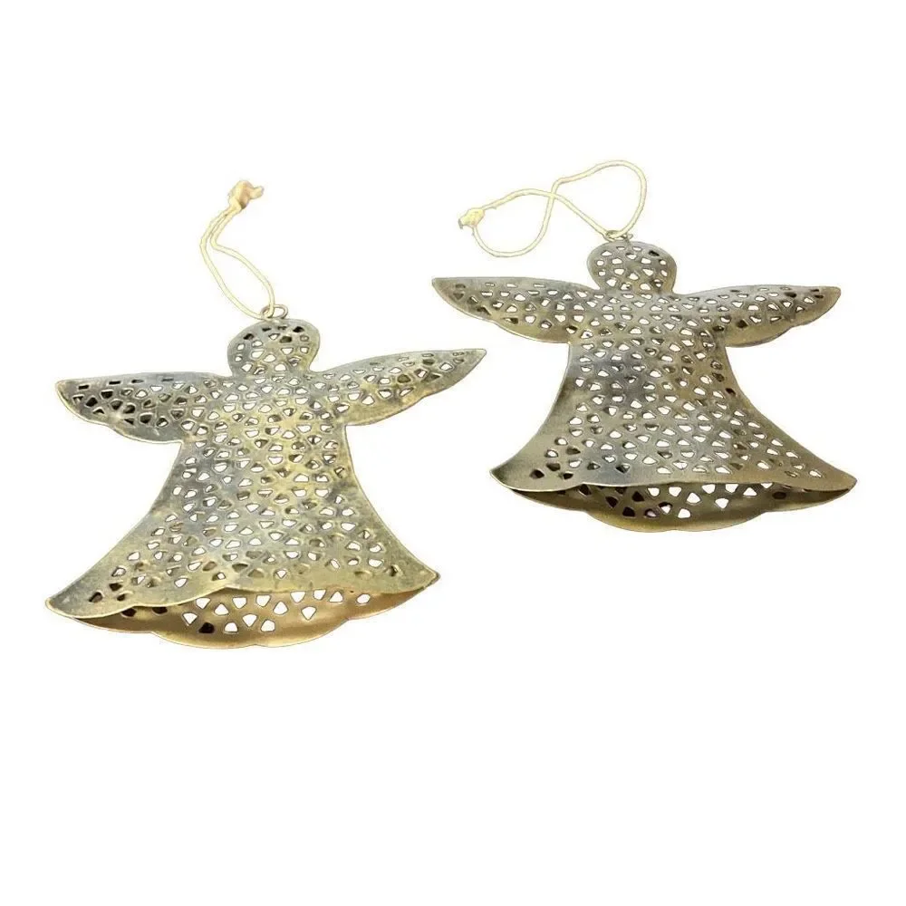 Set of 2 Bronze Cut Out Metal Angel Ornaments